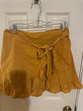 Mustard Yellow Wrap Skort with Ruffle Hem